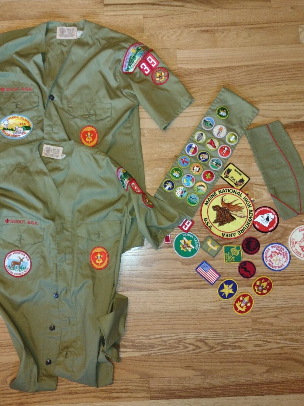 1970s Boy Scouts Shirts, Hat, Merit Badges, Patches, Sash, and Extra Patches